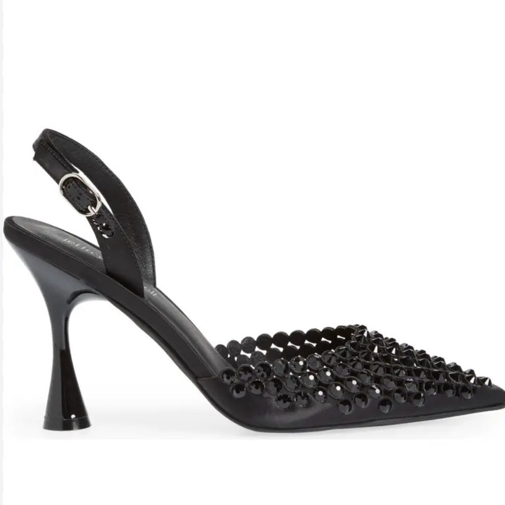 Jeffrey Campbell Shiner Slingback Rhinestone Pointed Toe Pump Black Heels Sz 9